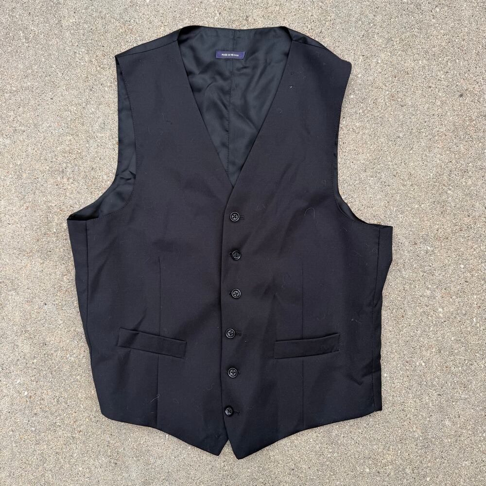 Stafford Black Wool Androgenous Button Up Waist Cinch Dress Vest Size 40 READ